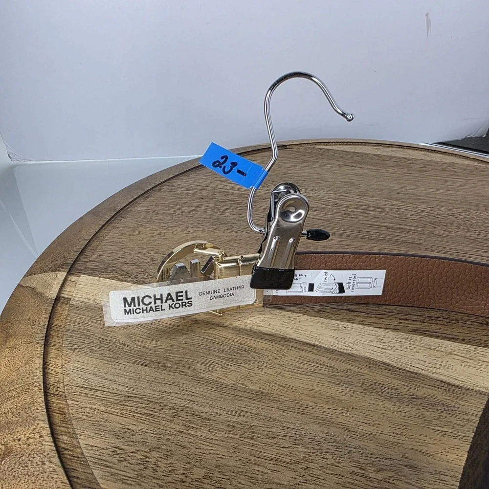 MICHAEL KORS Women MK Signature Reversible Belt Brown Signatur Gold Silver LARGE